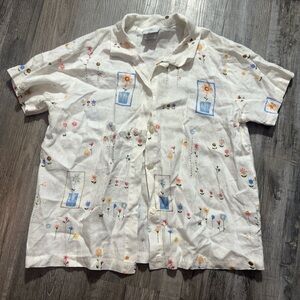 Men's Floral Embroidered Casual Shirt - White casual lightweight